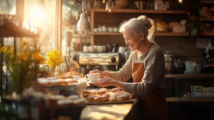 Smiling Baker Serving Coffee and Pastries.