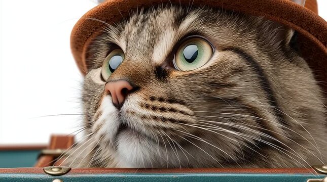 write me 2 things:
1. The following without _ and add generative ai at the end of it: 
a stylish cat wearing a hat isolated on a white background

2. write me the best 45 tags keywords separated by (,