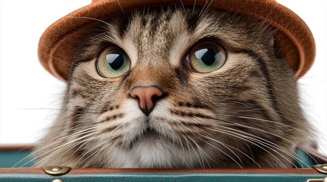 write me 2 things:
1. The following without _ and add generative ai at the end of it: 
a stylish cat wearing a hat isolated on a white background

2. write me the best 45 tags keywords separated by (,