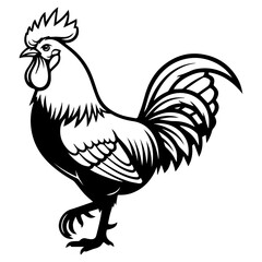 Black and White Silhouette of a Rooster Vector Illustration