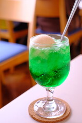 melon soda float on the table	
