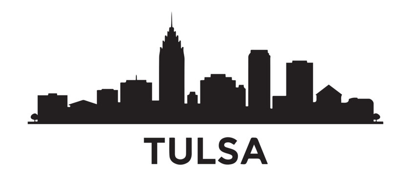 TULSA City Oklahoma Skyline Silhouette Cityscape Vector. Vector black silhouette. with white background