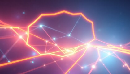 Dynamic abstract network of glowing lines and interconnected nodes, representing digital data flow, global communication, and technological advancements.