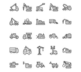 Construction Vehicles Line Vector Icons