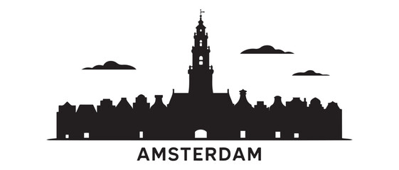 Obraz premium Amsterdam City Skyline Vector Silhouette. Vector black silhouette. with white background
