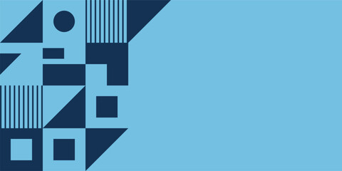 Abstract creative background, web banner in bauhaus style. Abstract flat blue geometric shapes composition. Vector color illustration in flat style.