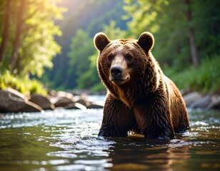 Obraz premium Grizzly bear in a stream