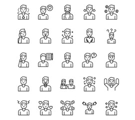 Obraz premium Human Emotions Line Vector Icons