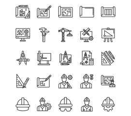 Engineer in Mechanics Line Vector Icons