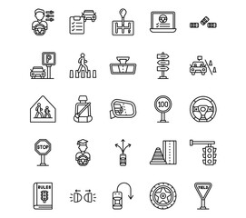 Driving School Line Vector Icons