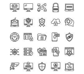 Fototapeta premium Information Security Line Vector Icons
