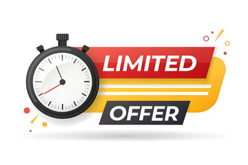 Limited Offer Alert &ndash; Stopwatch Icon with Bold Red & Black Text on Yellow Background for Time-Sensitive Promotions PNG