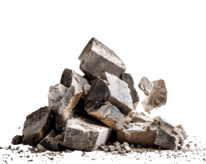 Pile of rocks with dust cloud explosion