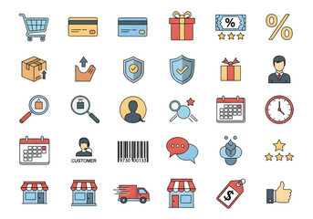 Enhance your business with these vibrant commerce icons for websites and marketing materials today