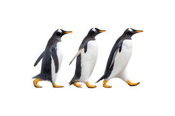 Obraz premium Three penguins walking together in a playful manner 