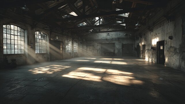 Sunlit Abandoned Warehouse Interior