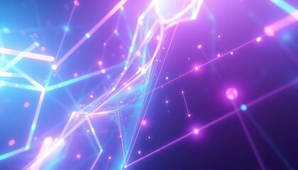 Abstract network of glowing blue and purple lines and points, representing digital communication, data flow, and technology. Ideal for backgrounds, science, and futuristic concepts.