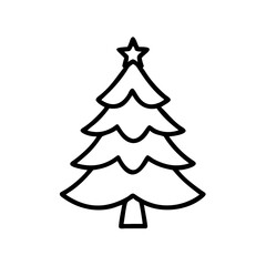 Fototapeta premium Simple outline of a pine tree with star on top for decoration 