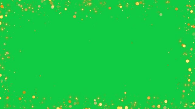 border frame with golden glitter shiny stars and bokeh lights on green screen animation ,chroma key luxury holiday christmas and new year social media motion design element