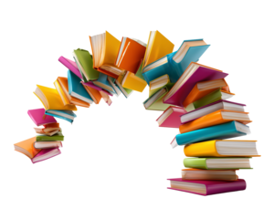 Stack of colorful books forming an arch