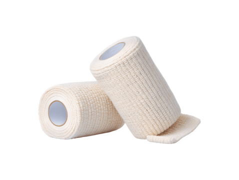 Compression wrap bandage for medical use on a white surface
