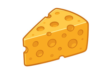 Wedge of Swiss cheese with holes. Cartoon vector illustration. Yellow cheese block isolated on white. Food icon for dairy product, snack, gourmet meal or appetizer ingredient.