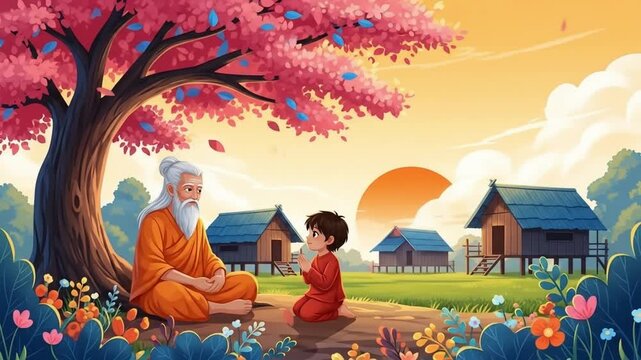 Watercolor illustration for Guru Purnima with sage and disciple