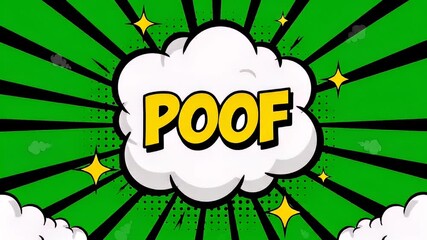 Comic poof animation with cloud effect and green rays visual element