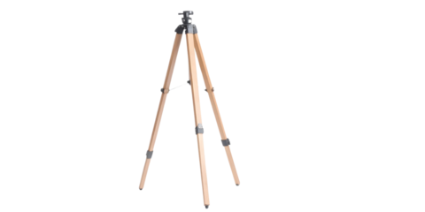 wooden camera tripod stand isolated on white background, professional studio product photo, realistic, clean sharp details, modern photography equipment, minimalistic design, on transparent background