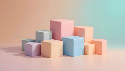 Obraz premium Geometric Color Blocks Arrangement: A pastel-toned ensemble of geometric blocks, meticulously arranged to evoke a sense of modern artistry and visual intrigue.