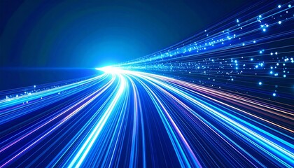 Futuristic blue light streaks with bokeh effect, conveying speed and connectivity