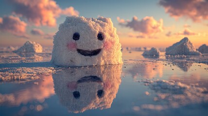 Smiling Salt Sculpture at Sunset