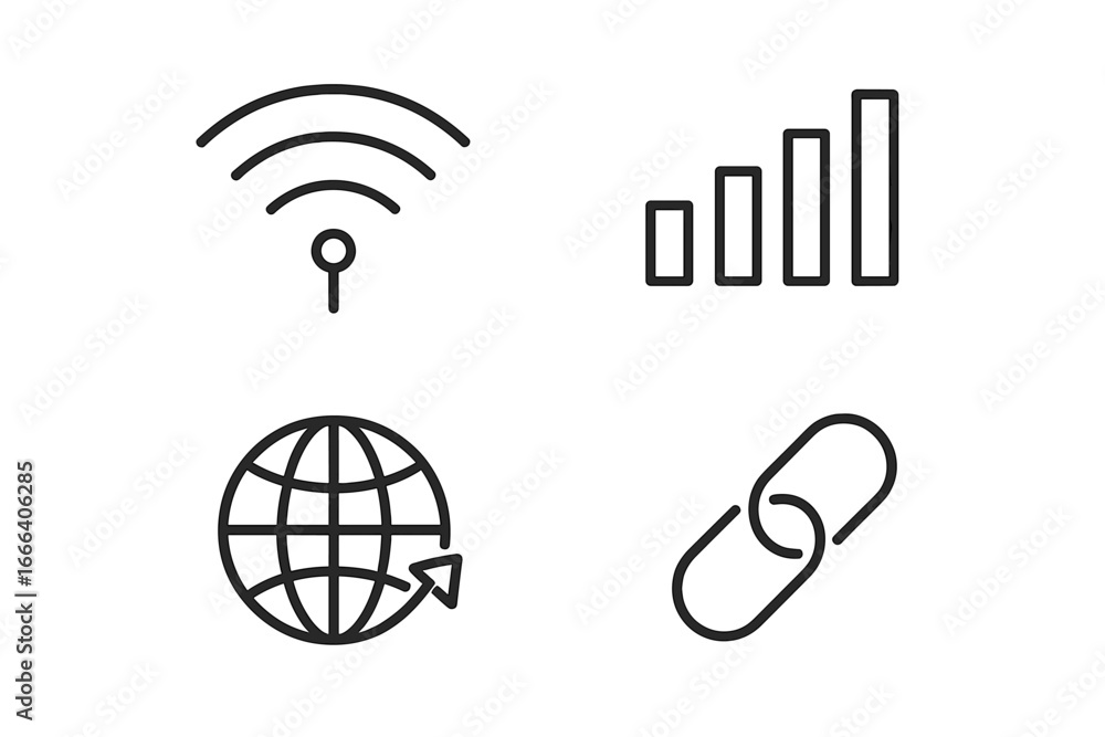 Fototapete a set of minimalist line art icons for wireless signals and data connectivity. includes wi-fi, signa