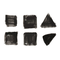 墨の筆ブラシ幾何学模様セット｜四角形と三角形の水墨画風テクスチャ素材