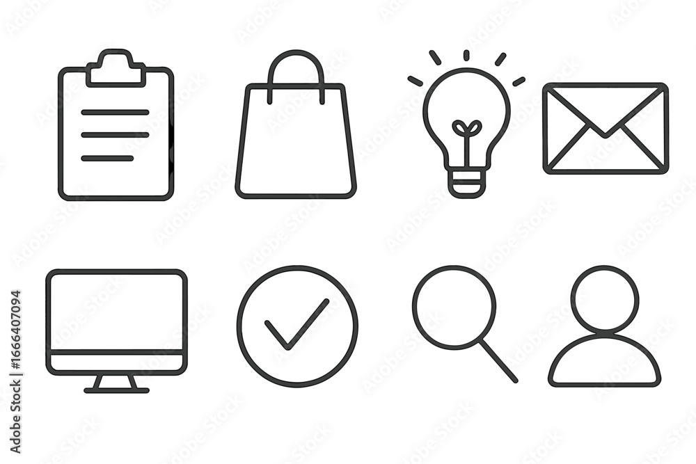 Aufkleber universal business and web line icon set. collection of simple pictograms for website and app. clipb