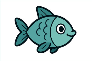 Fototapeta premium Cute fish cartoon vector illustration. Simple stylized aquatic animal icon for kids. Happy ocean pet mascot character. Marine wildlife, sea life graphic design for logo.