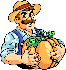farmer harvests pumpkins