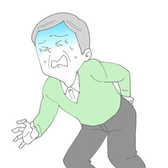 腰が痛いシニア男性　青ざめる