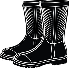 Gumboot rubber vector silhouette illustration on white background.