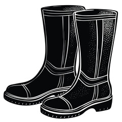Pair black rubber boots vector illustration. silhouette rubber boots on white background.