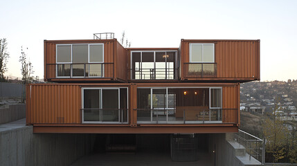 Innovative Architecture, Modern Shipping Container Home, Urban Landscape, Photo, Contemporary Design, Aerial View, Sustainable Living