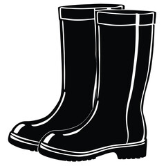 Pair black rubber boots vector illustration. silhouette rubber boots on white background.