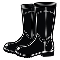 Pair black rubber boots vector illustration. silhouette rubber boots on white background.