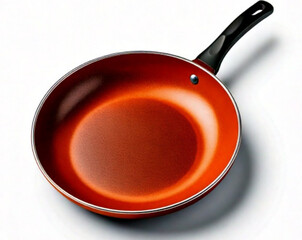 Modern Non-Stick Frying Pan with Vibrant Orange Exterior, Isolated on Transparent Background PNG