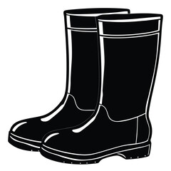 Pair black rubber boots vector illustration. silhouette rubber boots on white background.