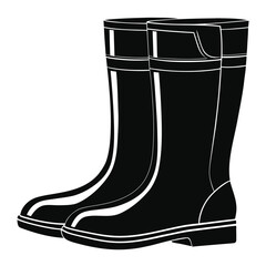 Pair black rubber boots vector illustration. silhouette rubber boots on white background.