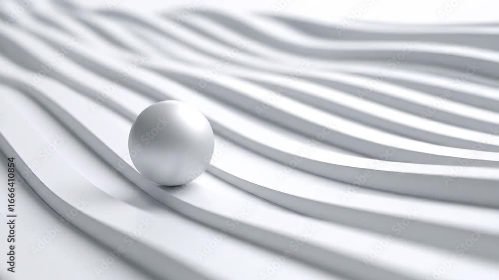 Aufkleber silver sphere on wavy white abstract background in a 3d rendering with modern geometric lines and mi