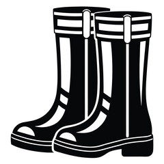 Pair black rubber boots vector illustration. silhouette rubber boots on white background.