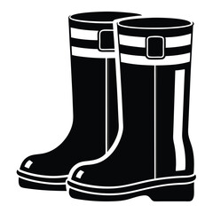 Pair black rubber boots vector illustration. silhouette rubber boots on white background.