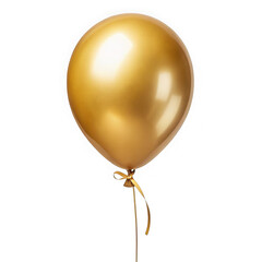3d golden balloon with ribbon isolated on transparent background
